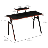 HOMCOM Mesa Gaming Ergonómica Secretária para Computador com Suporte para Monitor e Alto Falante Porta-Copos Gancho para Fones de Ouvido Fibra de Carbono 120x60x94,5 Preto(m-3)