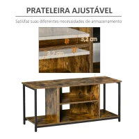HOMCOM Móvel de TV até 55 Polegadas Móvel de TV Estilo Industrial com 4 Compartimentos Prateleira Ajustável e Orifício para Cabos 110x40x50cm Castanho Rústico(m-6)
