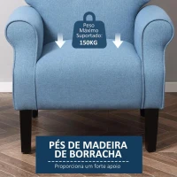 HOMCOM Poltrona de Sala de Estar Estofada Poltrona Relax com Apoio para os Braços Assento Acolchoado e Pés de Madeira Estilo Moderno para Dormitório 78x74x97cm Azul Claro(m-5)