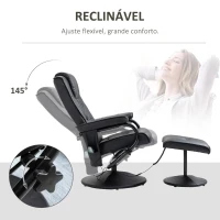 HOMCOM Poltrona de Massagem Elétrica com Banco para Apoiar os Pés Poltrona Relax Giratório Reclinável em até 145° com Controle Remoto e 10 Zonas de Massagem Estofado em PU 77x84x95cm Preto(m-4)