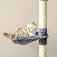 PawHut Árvore Arranhador para Gatos Grande 60x60x200cm com 2 Cavernas 2 Redes Cama Múltiplas Plataformas Postes Arranhadores de Sisal Natural e Bolas de Brinquedo Cinza(m-10)