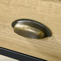 HOMCOM Mesa Consola Mesa de Entrada Estreita com 2 Gavetas e 2 Prateleiras de Armazenamento Estrutura de Aço para Corredor Entrada Sala de Estar 100x35x79,5cm Carvalho e Preto(m-8)