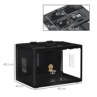 PawHut Terrário para Reptéis Terrário para Insetos de Acrílico com Comedouro Termômetro 2 Suportes para Lâmpada E27 e Interruptor para Largato Camaleão 60x40x40,5cm Preto(m-3)