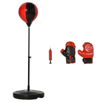 HOMCOM Punching Ball de Boxe para Crianças de +3 Anos com Altura Ajustável Luvas e Inflador Base 33x33x73-109cm Preto e Vermelho(m-1)