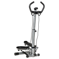HOMCOM Máquina de Step Fitness com Guiador Ajustável em Altura Tela LCD Bandas Elásticas Pedais Antiderrapantes Equipamento de Exercício para Academia em Casa 55x53x118-128cm Prata