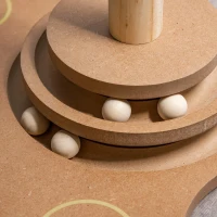 PawHut Arranhador para Gatos com Postes de Sisal em Forma de Cogumelo Brinquedo Suspenso Penas Pista de Bolas de Madeira e Bola com Mola 46x44x56,5cm Marrom e Bege(m-7)