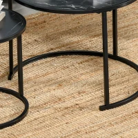 HOMCOM Conjunto de 2 Mesas Auxiliares Redondas Empilháveis Mesa de Centro Modernas com Bancada em Efeito de Mármore e Estrutura de Aço Ø60x46cm e Ø40x40cm Preto(m-10)