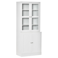 HOMCOM Modern Bookcase with Glass Doors, Display Storage Cabinet with Adjustable Shelves for Living Room, Study, Office, White