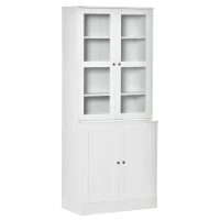HOMCOM Modern Bookcase with Glass Doors, Display Storage Cabinet with Adjustable Shelves for Living Room, Study, Office, White(m-1)