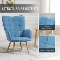 HOMCOM Poltrona de Sala de Estar Moderna Poltrona com Encosto Alto Apoio para os Braços Tecido de Linho e Pés de Madeira de Faia para Sala de Jantar Cozinha 71x76x101cm Azul(m-5)