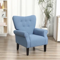 HOMCOM Poltrona de Sala de Estar Estofada Poltrona Relax com Apoio para os Braços Assento Acolchoado e Pés de Madeira Estilo Moderno para Dormitório 78x74x97cm Azul Claro(m-2)