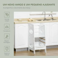 HOMCOM Torre de Aprendizagem de Madeira para Crianças Torre de Aprendizagem Infantil com Altura Ajustável em 3 Posições e Barra de Segurança 40x50x90cm Branco(m-6)