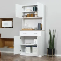 HOMCOM Armário de Cozinha com Gaveta 4 Portas e Prateleiras Interiores Ajustável em Altura Móvel Auxiliar de Armazenamento Moderno para Sala de Jantar Sala de Estar 80x40x180cm Branco(m-8)