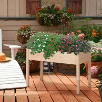 Outsunny Garden Wooden Planters， Non-Woven Fabric, Rectangular Raised Bed,Fir Wood，Indoor/Outdoor, 122.5Lx56.5Wx76H cm(m-8)