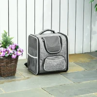 PawHut Mochila Transportadora para Gatos e Cães Pequenos Bolsa de Transporte para Animais de Estimação Dobrável Transpirável com Almofada Removível e Cinto de Segurança para Viagem 31x26x34cm Cinza(m-8)
