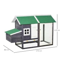 PawHut 170cm Deluxe Chicken Coop Small Animal Habitat Hen House with Outdoor Run Resting  Nesting Box Removable Tray Waterproof Asphalt Roof Lockable Door Grey(m-3)