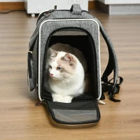 PawHut Mochila Transportadora para Gatos e Cães Pequenos Bolsa de Transporte para Animais de Estimação Dobrável Transpirável com Almofada Removível e Cinto de Segurança para Viagem 31x26x34cm Cinza(m-11)