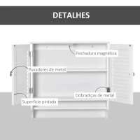 kleankin Armário Casa de Banho de Parede com 2 Portas de Persiana Prateleira Interior e Barra para Toalhas Móvel Auxiliar Suspenso Moderno Multiuso para Cozinha 60x23x60cm Branco(m-6)