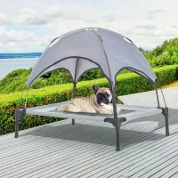 PawHut Raised Dog Bed Waterproof Elevated Pet Cot with Breathable Mesh UV Protection Canopy Grey, for Medium Dogs, 76 x 61 x 73cm(m-8)
