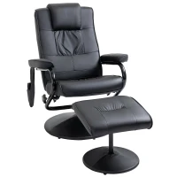 HOMCOM Poltrona de Massagem Elétrica com Banco para Apoiar os Pés Poltrona Relax Giratório Reclinável em até 145° com Controle Remoto e 10 Zonas de Massagem Estofado em PU 77x84x95cm Preto(m-10)
