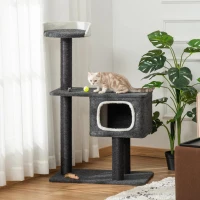 PawHut Árvore para Gatos Torre de Escalada para Gato com Caverna Várias Plataformas e Postes Arranhadores de Sisal Natural Centro de Atividades 70x41x112cm Cinza Escuro(m-2)