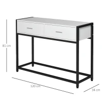 HOMCOM Consola Mesa de Entrada 120x34x81cm com 2 Gavetas e Pés Ajustáveis Móvel de Entrada de Estilo Moderno para Corredor Entrada Branco e Preto(m-3)