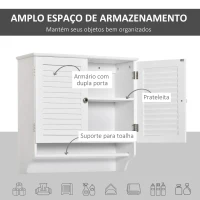 kleankin Armário Casa de Banho de Parede com 2 Portas de Persiana Prateleira Interior e Barra para Toalhas Móvel Auxiliar Suspenso Moderno Multiuso para Cozinha 60x23x60cm Branco(m-4)