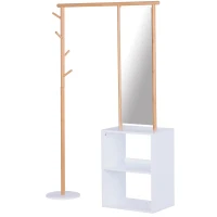 HOMCOM 100 x 34 x 164cm Multi-Functional Dressing mirror With Clothes Rack, Storage Cabinet, Bamboo color, White(m-1)