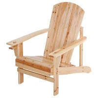 Outsunny Outdoor Classic Wooden Adirondack Deck Chair with Cup Holder - Natural Wood(m-1)