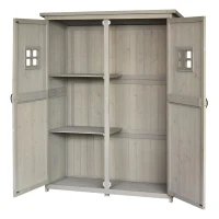 Outsunny Abrigo de Jardim para Ferramentas Armário de Madeira para Exterior com Prateleira Dupla Porta Janelas e Teto Asfáltico 127,5x50x164cm Cinza(m-10)