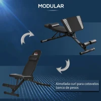 HOMCOM Banco de Pesos Dobrável Banco de Abdominais Ajustável com Encosto Inclinável em 6 Posições e Apoio para a Cabeça para Treinamento Completo do Corpo 145x55x41-114cm Preto(m-5)