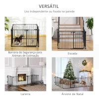 Pawhut Parque para Cães com 8 Painéis 60x76 cm Barreira de Proteção Animais de Estimação Dobrável Porta e Fechadura Dupla Preto(m-6)