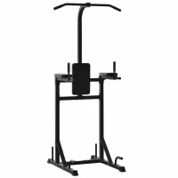 HOMCOM Estação de Musculação Torre Multifuncional com Barra de Flexões Estrutura de Aço para Treinar em Academia Casa Carga Máxima 120kg 110x97x227cm Preto(m-1)