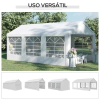 Outsunny Tenda para Festas 6x3m Tenda de Jardim com 4 Paredes Laterais 2 Portas Enroláveis e 6 Janelas Proteção UV para Exterior Eventos Casamentos Branco(m-4)