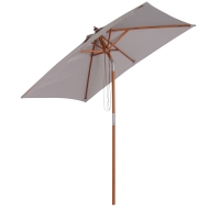 Outsunny 2 x 1.5m Patio Garden Parasol Sun Umbrella Sunshade Canopy Outdoor Backyard Furniture Wood Wooden Pole 6 Ribs Tilt Mechanism - Grey
