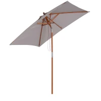 Outsunny 2 x 1.5m Patio Garden Parasol Sun Umbrella Sunshade Canopy Outdoor Backyard Furniture Wood Wooden Pole 6 Ribs Tilt Mechanism - Grey(m-1)