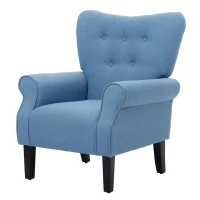 HOMCOM Poltrona de Sala de Estar Estofada Poltrona Relax com Apoio para os Braços Assento Acolchoado e Pés de Madeira Estilo Moderno para Dormitório 78x74x97cm Azul Claro(m-1)
