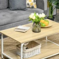 HOMCOM Mesa de Centro para Sala de Estar Moderna Mesa de Centro com Prateleira de Armazenamento Pés Ajustáveis e Estrutura de Aço para Escritório 100x54x45,8cm Natural(m-7)