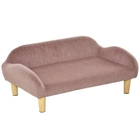 PawHut Sofá para Animais de Estimação em Veludo Suave Sofá Cama para Cães Gatos Médios e Pequenos Acolchoado Grosso Pés de Madeira 70x40x28cm Rosa(m-1)