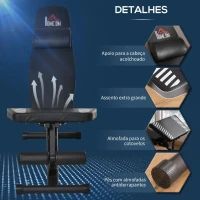 HOMCOM Banco de Pesos Dobrável Banco de Abdominais Ajustável com Encosto Inclinável em 6 Posições e Apoio para a Cabeça para Treinamento Completo do Corpo 145x55x41-114cm Preto(m-4)