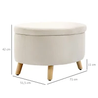 HOMCOM Otomano Puff Estofado em Veludo Acolchoado Banco de Armazenamento com Tampa Removível e Pés de Madeira para Dormitórios Sala de Estar Corredor 71x51,5x42 Bege(m-3)