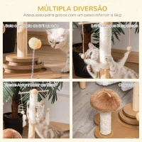 PawHut Arranhador para Gatos com Postes de Sisal em Forma de Cogumelo Brinquedo Suspenso Penas Pista de Bolas de Madeira e Bola com Mola 46x44x56,5cm Marrom e Bege(m-4)