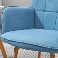 HOMCOM Poltrona de Sala de Estar Moderna Poltrona com Encosto Alto Apoio para os Braços Tecido de Linho e Pés de Madeira de Faia para Sala de Jantar Cozinha 71x76x101cm Azul(m-8)