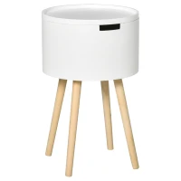 HOMCOM Mesa de Apoio com Tampa Removível Espaço de Armazenamento e Pés de Madeira Ø38x63cm Branco(m-1)
