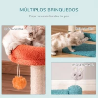 PawHut Árvore para Gatos Pequenos com Cama Removível Rolo com Sinos Poste Arranhador de Sisal Bola Suspensa e Brinquedo 37x25x45cm Azul e Laranja(m-5)