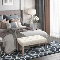 HOMCOM Banco de Pé de Cama Estofado com Assento Acolchoado e Pés de Madeira de Borracha Banco de Estilo Vintage para Dormitório Entrada Sala de Estar 80x40x41cm Bege(m-2)