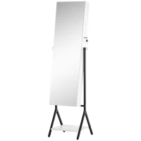HOMCOM Joalheiro de Pé com Ângulo Ajustável Joalheiro de Corpo Inteiro com Prateleira Inferior Fechadura Magnética Suportes para Joias 47x36x157cm Branco e Preto(m-1)