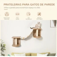 PawHut Prateleiras de Parede para Gatos Escadas de Tecido para Gatos com Plataformas e Postes Arranhadores de Sisal Centro de Atividades de Escada 129x40x31,5cm Marrom Claro(m-4)