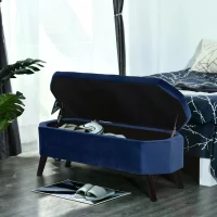 HOMCOM Home Storage Ottoman Bench Footrest Wood Velvet for Entryway, Living Room, Bedroom Dark Blue(m-6)