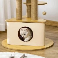 PawHut Árvore Arranhadora para Gatos Ø60x99 cm com Caverna Triangular de Feltro Removível Rede Cama Lavável Postes Arranhador de Juta e Bola Suspensa Bege e Natural(m-10)